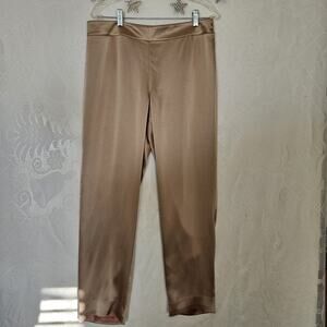 St. John Size 10 Emma Liquid Satin Gold Trouser Pant Elegant Quiet Luxury Soft